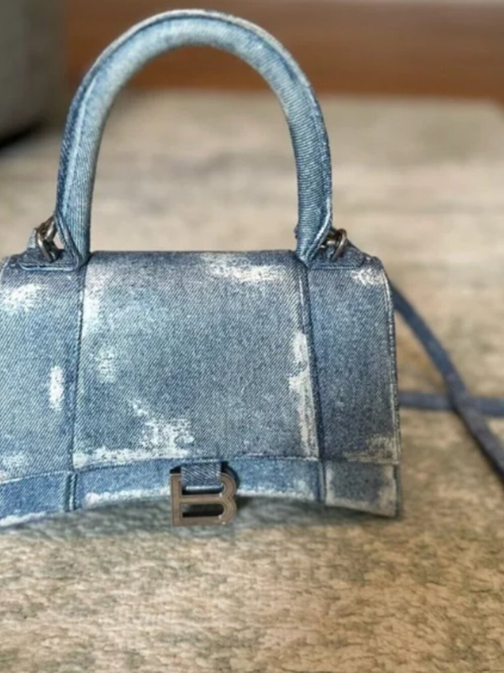 Balenciaga Hourglass Denim Silver Hardware Crossbody XS